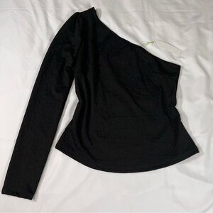 Good Luck Gem Black One-Shoulder Blouse